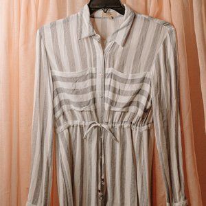 LOVE NOTES grey stripe button up shirt dress size L